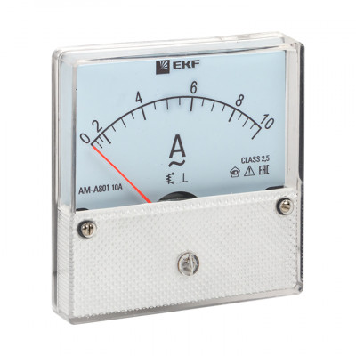 Фотография Амперметр AMA-801 аналоговый на панель (80х80) круглый вырез 10А прямое подключение EKF, артикул ama-801-10