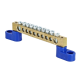 Фотография Шина 0 N (8х12мм) 10 отверстий латунь 2 синих угловых изолятора EKF PROxima, артикул sn0-125-10-2