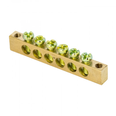 Фотография Шина PEN ноль-земля (6х9мм) 6 отверстий латунь крепеж по краям EKF PROxima, артикул sn0-63-06-k