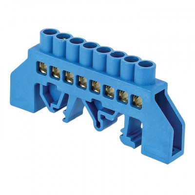 Фотография Шина 0 N (8х12мм) 8 отверстий латунь синий нейлоновый корпус комбинированный EKF PROxima, артикул sn0-125-8-dn