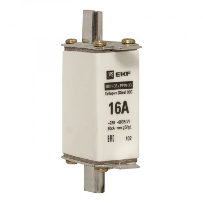 Фотография Плавкая вставка ППН-33 100/ 16А габарит 00С EKF PROxima, артикул fus-33/100/16