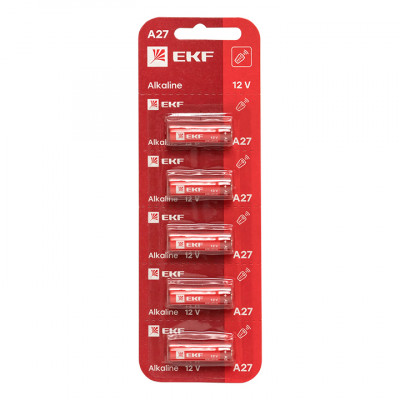 Фотография Алкалиновая батарейка типа А27 для сигнализаций блистер 5шт. EKF, артикул A27-BL5