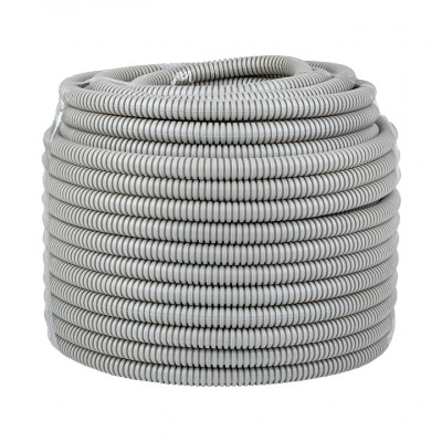 Фотография Труба гофрированная ПВХ с протяжкой d16 мм (50 м) серая EKF-Plast, артикул tg-z-16-50m