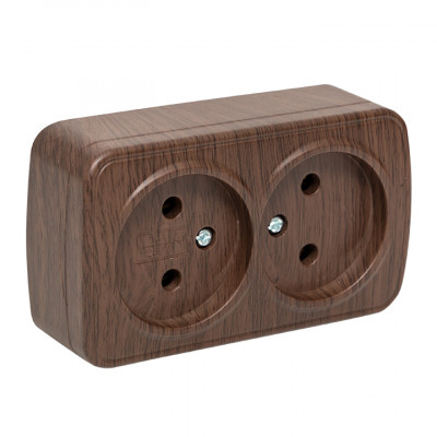 Фотография Розетка 2-местная ОП Минск 10А без заземления тёмное дерево EKF, артикул EGR10-102-40
