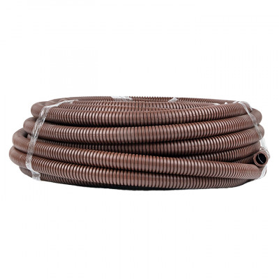 Фотография Труба гофрированная ПВХ с протяжкой d25 мм (25 м) темное дерево EKF-Plast, артикул tg-z-25d