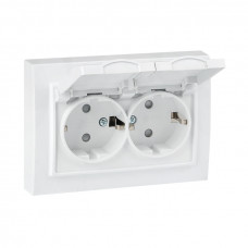 Минск Розетка 2-местная СП с/з с крышкой 16А белая с защ. штор. IP44 EKF