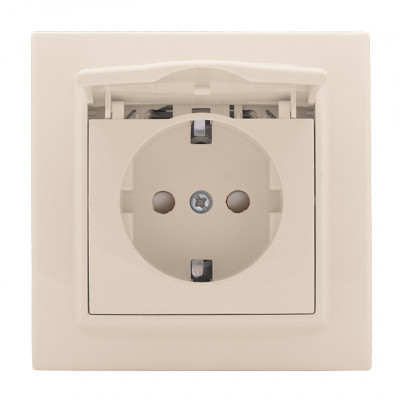 Фотография Розетка 1-местная СП с/з Минск с крышкой 16А бежевая с защ. штор. EKF, артикул ERR16-029-200