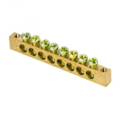 Фотография Шина PEN ноль-земля (6х9мм) 8 отверстий латунь крепеж по краям розничный стикер EKF PROxima, артикул sn0-63-08-k-r