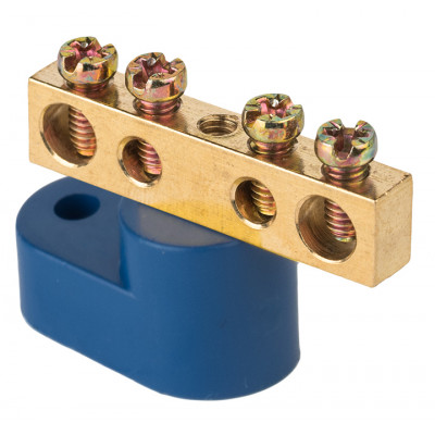 Фотография Шина 0 N (6х9мм) 4 отверстия латунь синий угловой изолятор EKF PROxima, артикул sn0-63-04-1