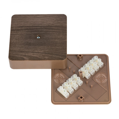 Фотография Коробка разветвительная КМР-030-032кг (100х100х28) с клеммником тёмное дерево EKF PROxima, артикул plc-kmr-030-032kg-t