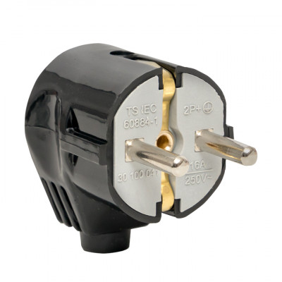 Фотография Вилка угловая усиленная с/з черная 16А 250В EKF Proxima EKF, артикул AVY16-30-r