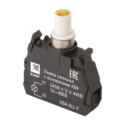 Фотография Лампа сменная c основанием XB4 желтая 400В EKF PROxima, артикул XB4-ELL-Y