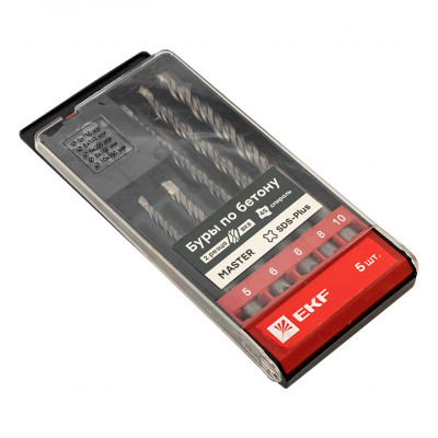 Фотография Набор буров по бетону SDS-plus (5/110, 6/110, 6/160, 8/160, 10/160) 2 резца 4S спираль EKF Master, артикул db-h5-2x4