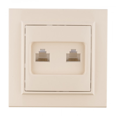 Фотография Минск Розетка RJ-45 2-местная СП бежевая EKF, артикул ERK02-035-20