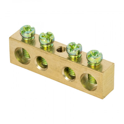 Фотография Шина PEN ноль-земля (8х12мм) 4 отверстия латунь крепеж по центру EKF PROxima, артикул sn0-125-4-c