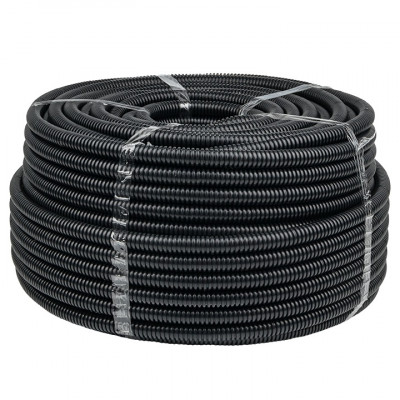 Фотография Труба гофрированная негорючая безгалогеновая FRHF с протяжкой d63 мм (15 м) черная EKF-Plast, артикул FRHF-63