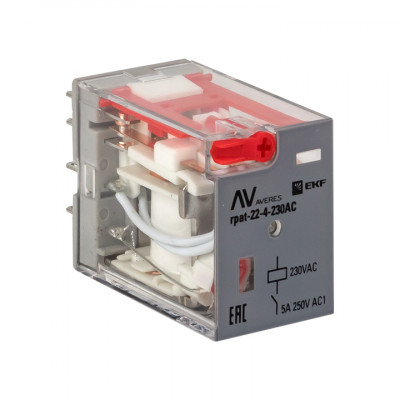 Фотография Реле промежуточное с кнопкой и мех. Индикацией RPAt 22/4 5A 230В AC EKF AVERES, артикул rpat-22-4-230AC
