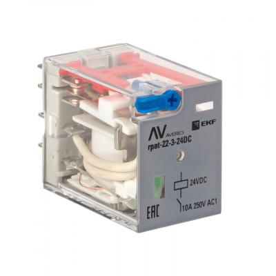 Фотография Реле промежуточное с кнопкой и мех. Индикацией RPAt 22/3 10A 24В DC EKF AVERES, артикул rpat-22-3-24DC