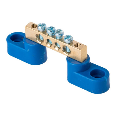 Фотография Шина 0 N (6х9мм) 4 отверстия латунь 2 синих угловых изолятора EKF PROxima, артикул sn0-2-63-04