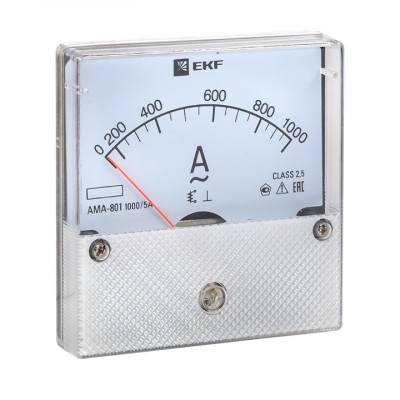 Фотография Амперметр AMA-801 аналоговый на панель (80х80) круглый вырез 1000А трансф. подкл. EKF, артикул ama-801-1000