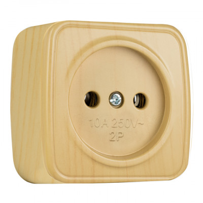 Фотография Розетка 1-местная ОП Минск 10А без заземления светлое дерево EKF, артикул EGR10-022-30