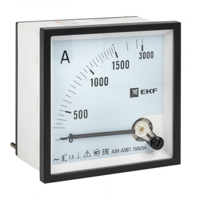 Фотография Амперметр AMA-961 аналоговый на панель (96х96) квадратный вырез 1500А трансф. подкл. EKF, артикул ama-961-1500