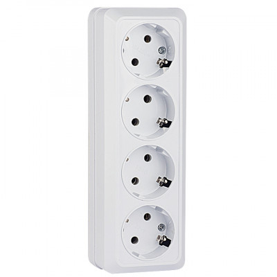 Фотография Рим Розетка 4-местная 16А с заземлением белая EKF, артикул ENR16-328-10