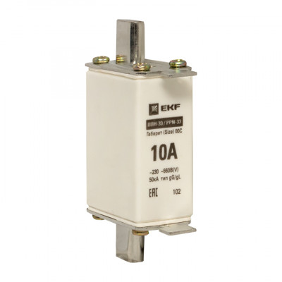 Фотография Плавкая вставка ППН-33 100/ 10А габарит 00С EKF PROxima, артикул fus-33/100/10