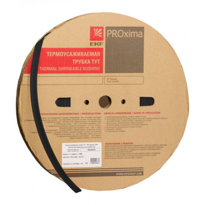 Фотография Термоусаживаемая трубка ТУТ нг 100/50 черная рулон EKF PROxima, артикул tut-100-b